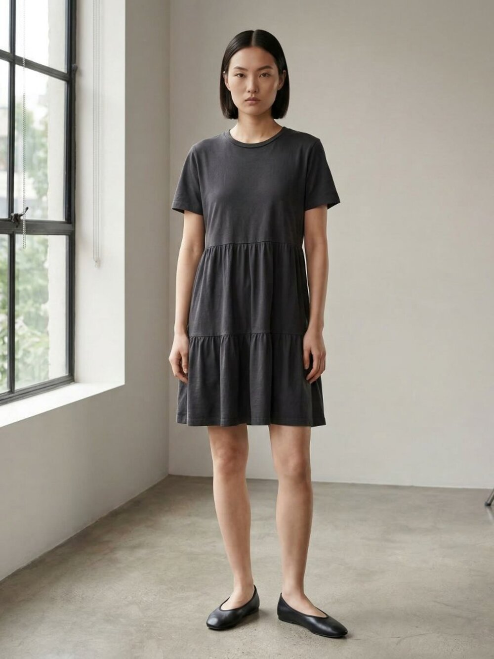 KOTN Tiered Dress in Black Size S